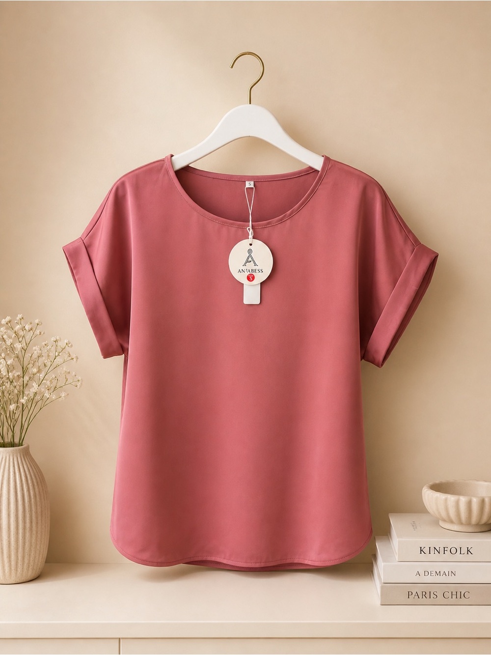 Women's Rose Dusty Short Sleeve Round Neck Top